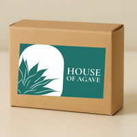 Box of Lavender Comfrey Soap with House of Agave label on it, on a plain background.