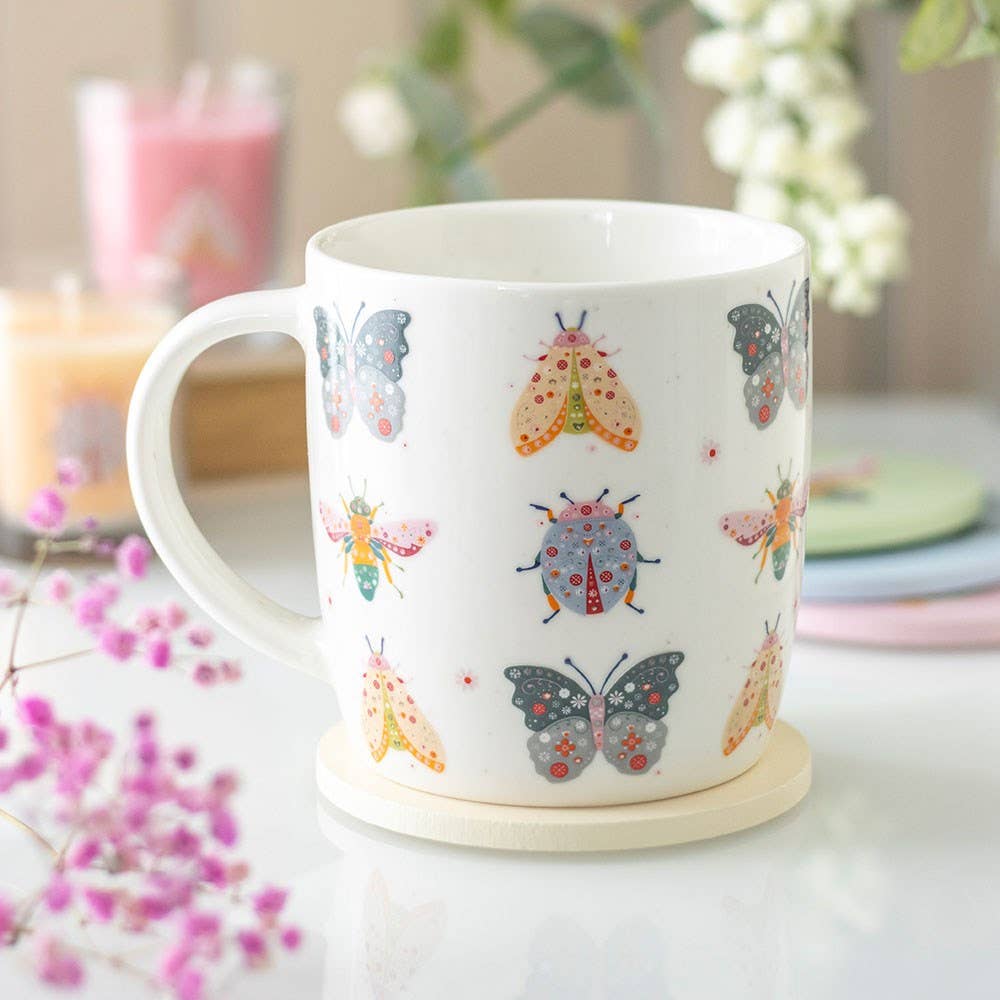Ceramic Mug, Floral Bug Print Mug