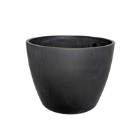 Black planter pot on a plain background.